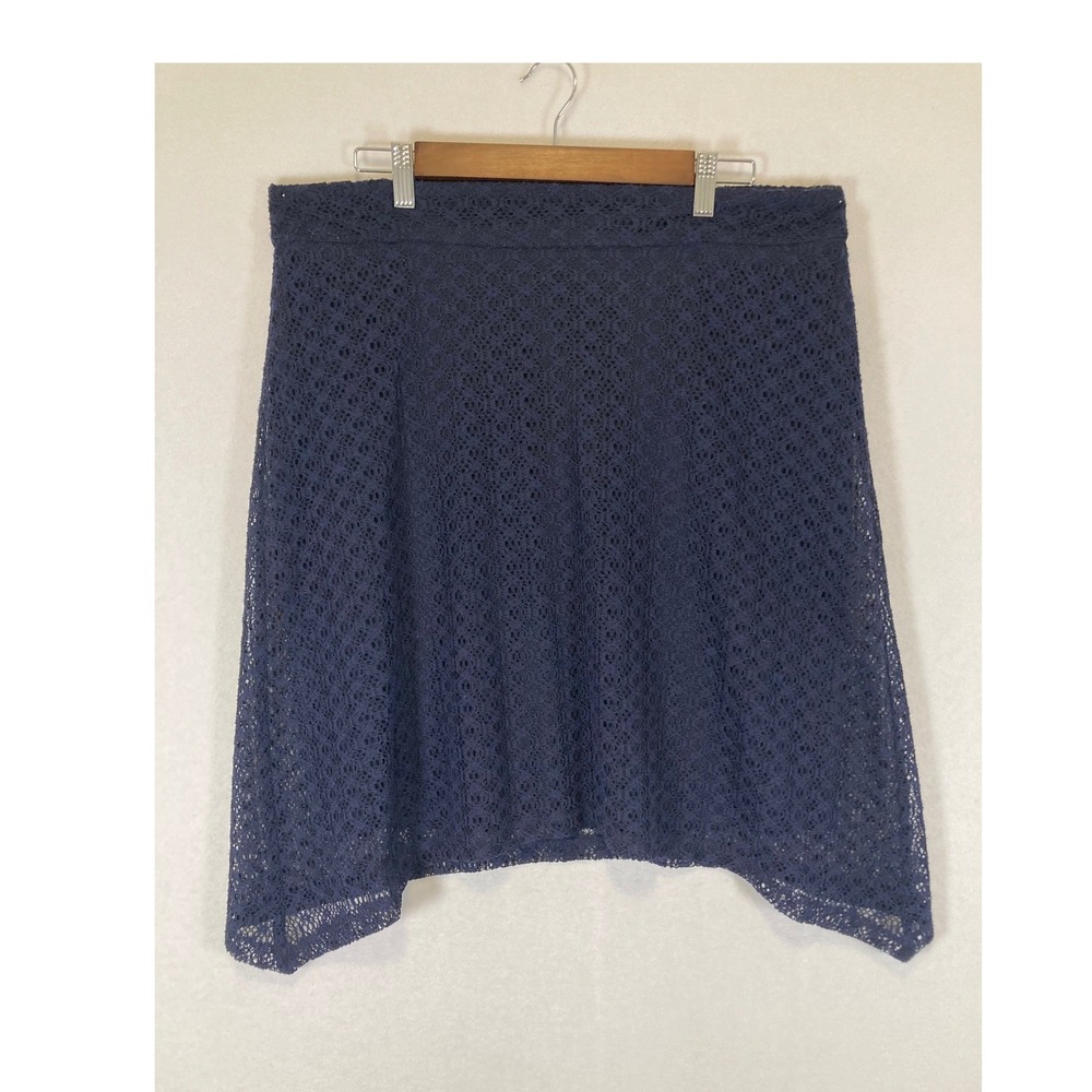 Boho Romantic Cato Women 14 Navy Blue Lace Sharkbite Hem Asymmetrical Skirt